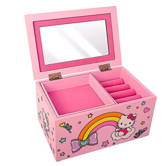 💝 Hello Kitty Pink Wooden Jewelry Box with Tray by Sanrio - Picture 1 of 6